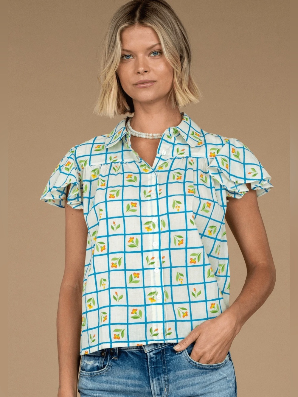 Olivia James the Label/ Val Cotton Top Trellis - Sz. L - NWT